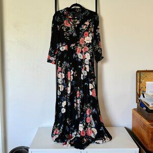 NWOT Zara Floral Maxi Button Up Shirt Dress w Pockets Size M